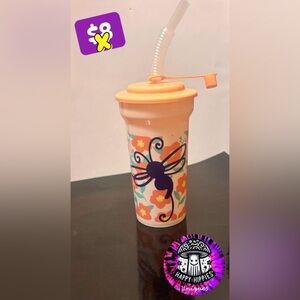 Orange Floral Butterfly Kids Tumbler